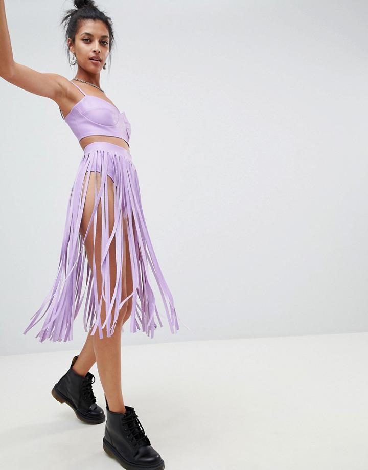 Elsie & Fred Tassel Hot Pants In Faux Leather Two-piece - Purple