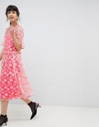 Asos Edition Floral Embellished Drop Waist Smock Midi Dress - Pink