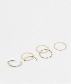 Topshop Fine Texture And Crystal 7 X Multipack Rings In Gold