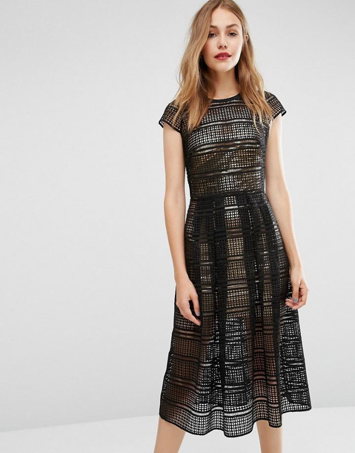 Body Frock Sculpting Dress In Lace With Gold Metallic Slip - Black