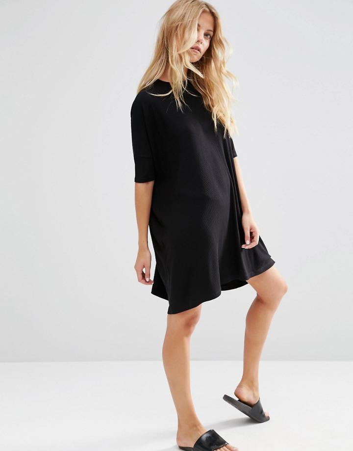 Asos T-shirt Dress In Rib - Black