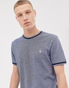 Original Penguin Icon Logo Birdseye Pique Tipped T-shirt In Navy - Navy