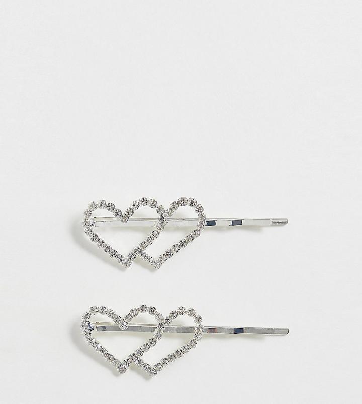 True Decadence Exclusive Rhinestone Heart Hair Slide Pack - Silver