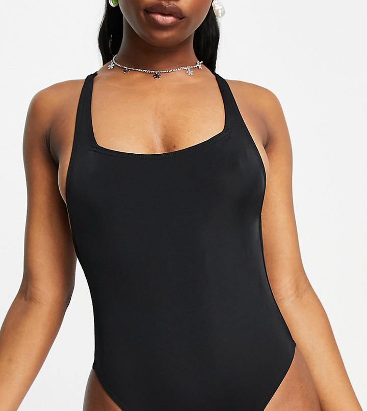 Collusion Recycled Square Neck Swimsuit In Black