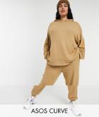 Asos Design Curve Tracksuit Oversized Hoodie / Sweatpants In Supersoft In Camel-neutral