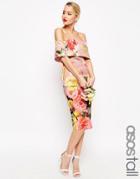 Asos Tall Wedding Bardot Midi Dress In Floral Print - Multi