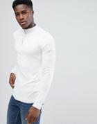 Asos Half Zip Cotton Sweater In White Marl - Gray