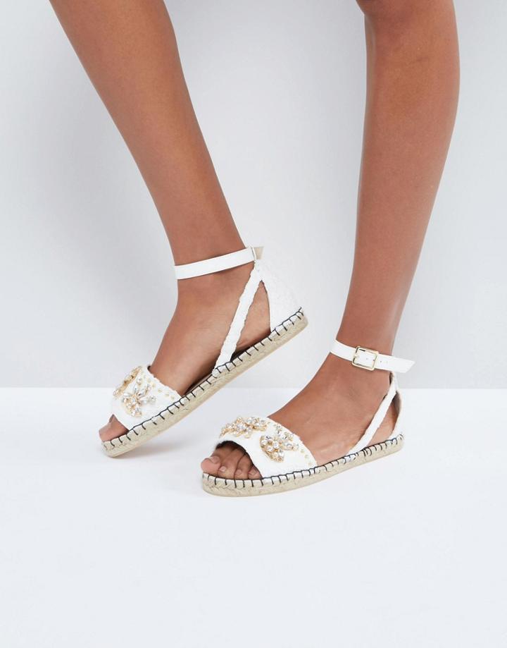 Miss Selfridge Embellished Espadrille Sandal - White