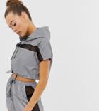 Missguided Gym Reflective Hooded Sports Crop Top With Mesh Panels In Gray - Gray