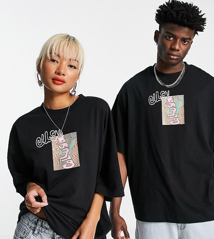 Collusion Unisex T-shirt With Print And Embroidery-black