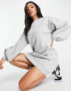 Na-kd Balloon Sleeve Sweatshirt Dress In Gray Melange