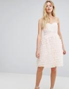 Little Mistress Pleated Embellished Mesh Insert Fit And Flare Dress - Pink