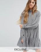 Reclaimed Vintage High Neck Smock Dress In Dark Ditsy Floral - Multi