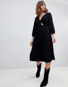 Faithfull Tobago Cut Out Front Midi Dress - Black