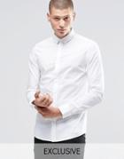 Only & Sons Skinny Shirt With Concealed Button Down Collar With Stretch - White