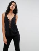 Asos Tank With Lace Insert - Black