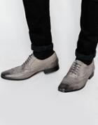 Asos Oxford Brogue Shoes In Gray Leather With Contrast Sole - Gray
