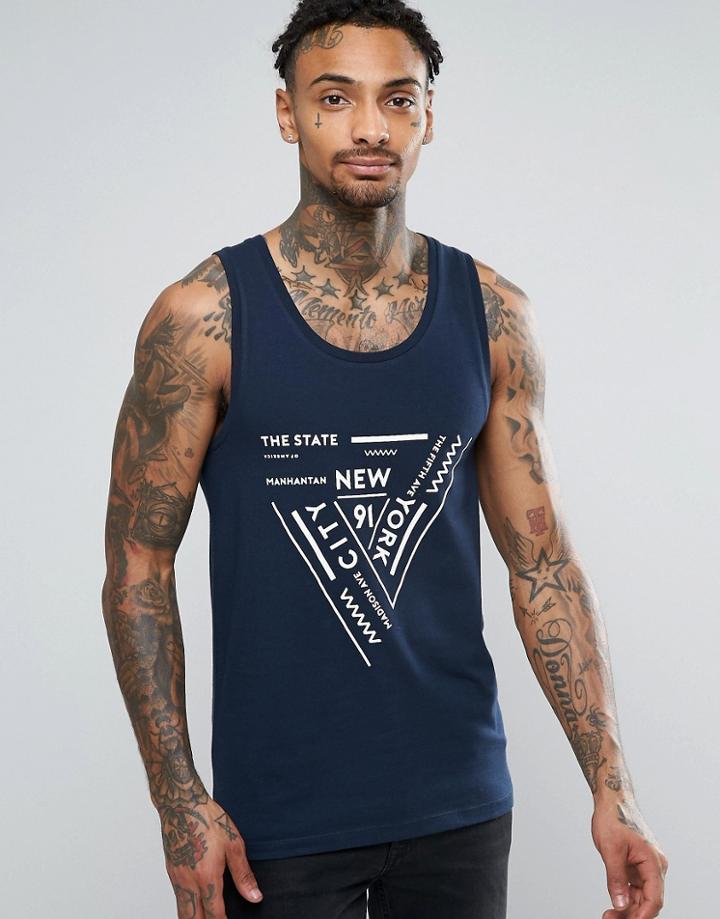 Asos Muscle Tank With New York Print - Navy