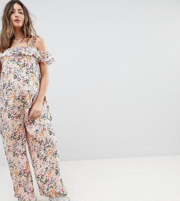 Glamorous Bloom Jumpsuit With Ruffle Layer In Floral-pink