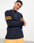Asos Design Organic Long Sleeve T-shirt With Sleeve Stripe In Navy