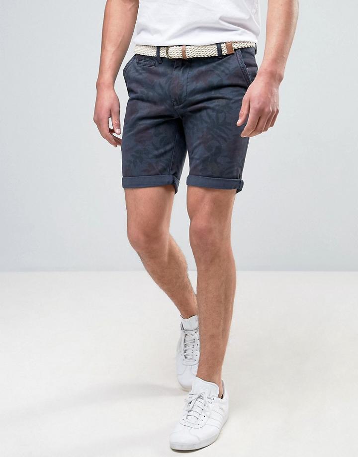 Bellfield Overdye Printed Short With Belt - Navy