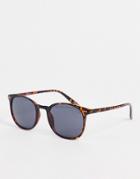 Asos Design Square Sunglasses In Tortoiseshell Recycled Frame With Smoke Lens-brown