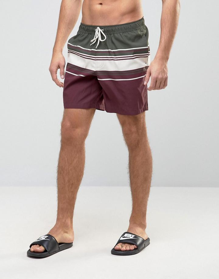 Asos Swim Shorts In Burgundy Stripe In Mid Length - Red