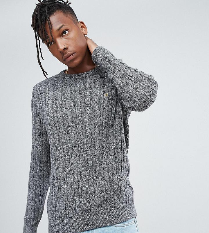 Farah Ludwig Twisted Yarn Cable Knit Sweater In Black Fleck - Black
