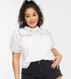 Hope & Ivy Plus Oversized Collar Blouse With Eyelet In Ivory-white