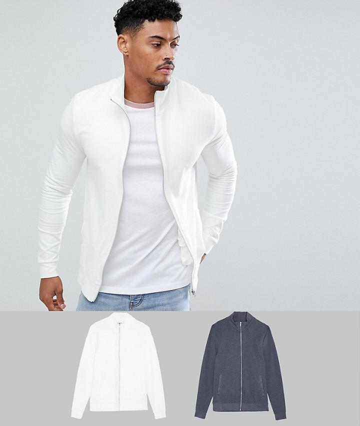 Asos Design Muscle Jersey Track Jacket 2 Pack Charcoal/off White - Multi