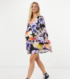 Blume Studio Maternity Knot Front Midi Dress In Black Floral-multi