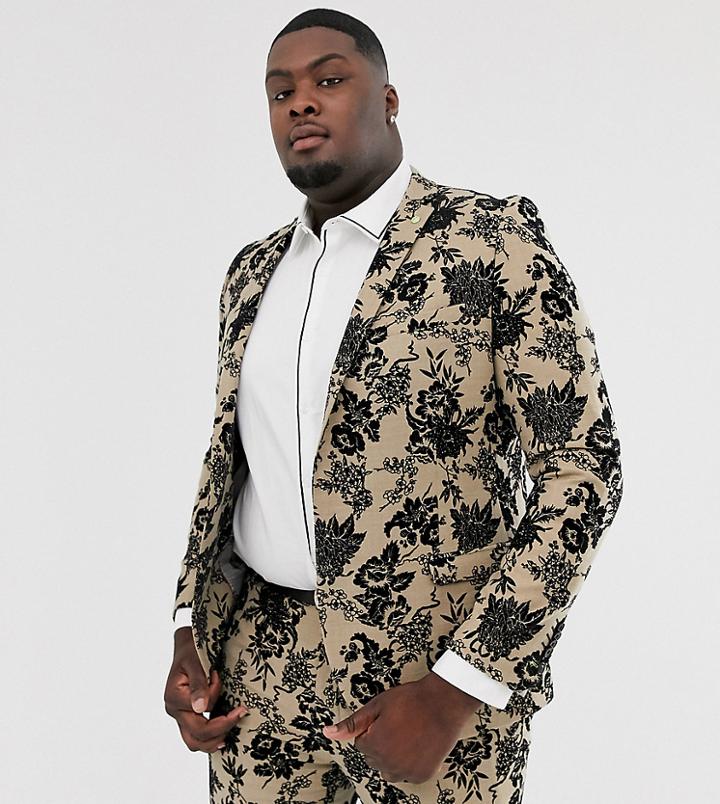 Twisted Tailor Super Skinny Suit Jacket With Floral Flocking-tan