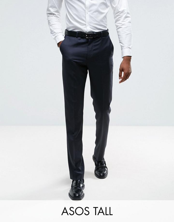 Asos Tall Slim Suit Pant In 100% Wool - Navy