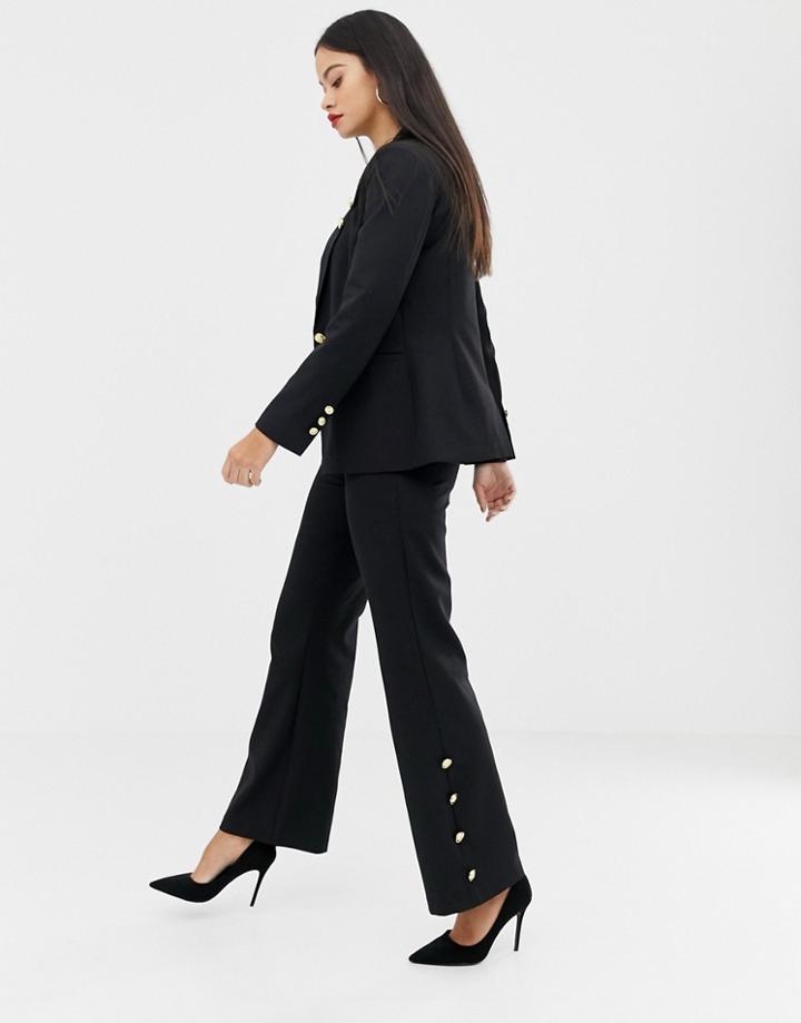 Unique21 Wide Leg Pants With Button Detail - Black
