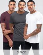 Asos 3 Pack Muscle T-shirt With Crew Neck - Multi