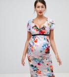 Little Mistress Maternity Midi Pencil Dress In Full Bloom Print - Multi
