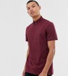 Asos Design Tall Polo Shirt With Collar Tie Pin In Burgundy - Red