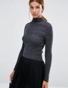 New Look Crop Rib Sweater - Gray