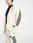 Adidas Primegreen Corduroy Hoodie With Contrast Three Stripes In Off White