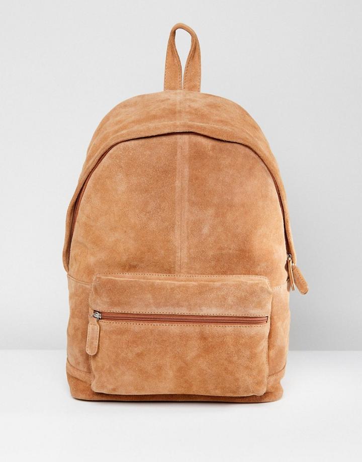 Asos Backpack In Tan Suede - Tan
