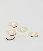 Asos Design Ditsy Ring Pack With Gem Stones In Gold - Gold