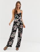 Brave Soul Cecily Floral Jumpsuit-black