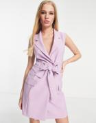 Asos Design Sleeveless Double Breasted Mini Blazer Dress With D Ring Belt In Lilac-purple