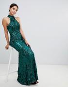 Bariano Embellished Maxi Dress With High Neck In Emerald Green - Green