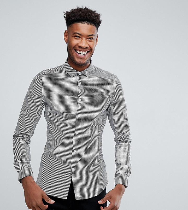 Asos Tall Skinny Diagonal Stripe Shirt - Black