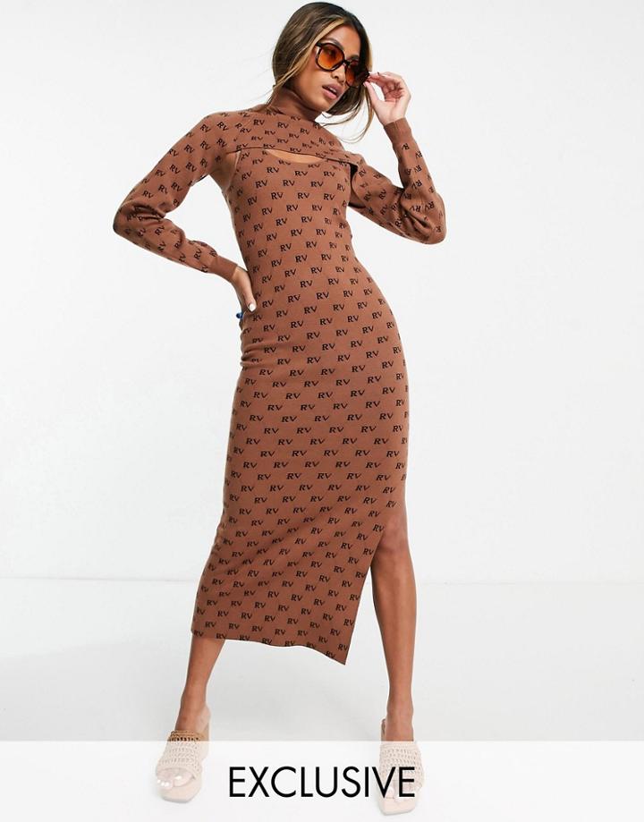 Reclaimed Vintage Inspired Knit Sweater Dress In Monogram Print-multi
