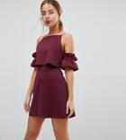 Asos Petite Crop Top Ruffle Sleeve Mini Dress - Purple