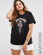Asos Curve Guns & Roses Print Boyfriend T-shirt - Black