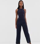 Fashion Union Tall Wide Leg Jumpsuit With Cut Out Back-blue