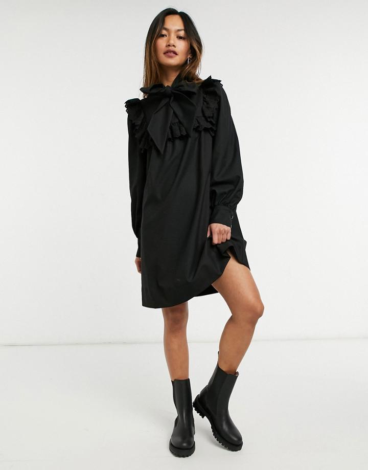 & Other Stories Collar Detail Long Sleeve Mini Dress In Black